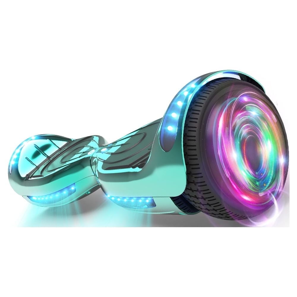 Hoverstar Flash Wheel Certified Hover board 6.5 In. Bluetooth Speaker with LED Light Self Balancing Wheel Electric Scooter , Chrome Turquoise