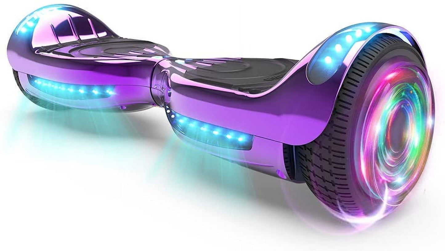 Hoverstar Flash Wheel Hover board 6.5 In. Bluetooth Speaker with LED Light Self Balancing Wheel Electric Scooter , Chrome Purple