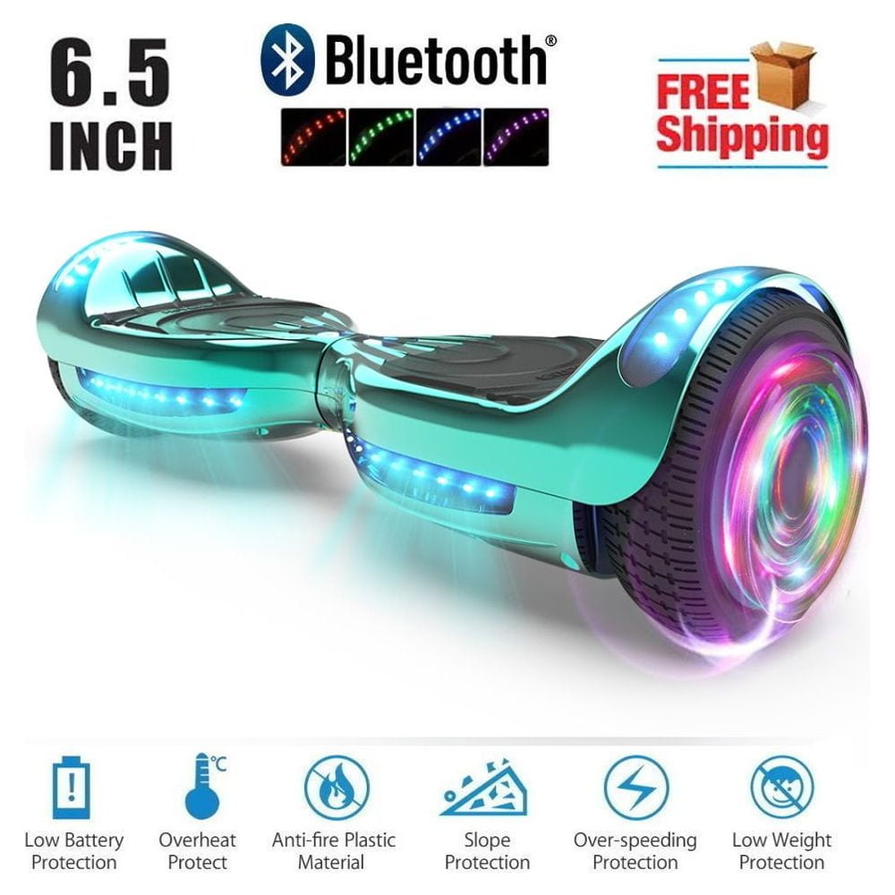 Hoverstar hover board Bluetooth Two-Wheel Self Balancing Electric Scooter 6.5 In. UL 2272 Certified with Bluetooth Speaker and LED Light Chrome Turquoise