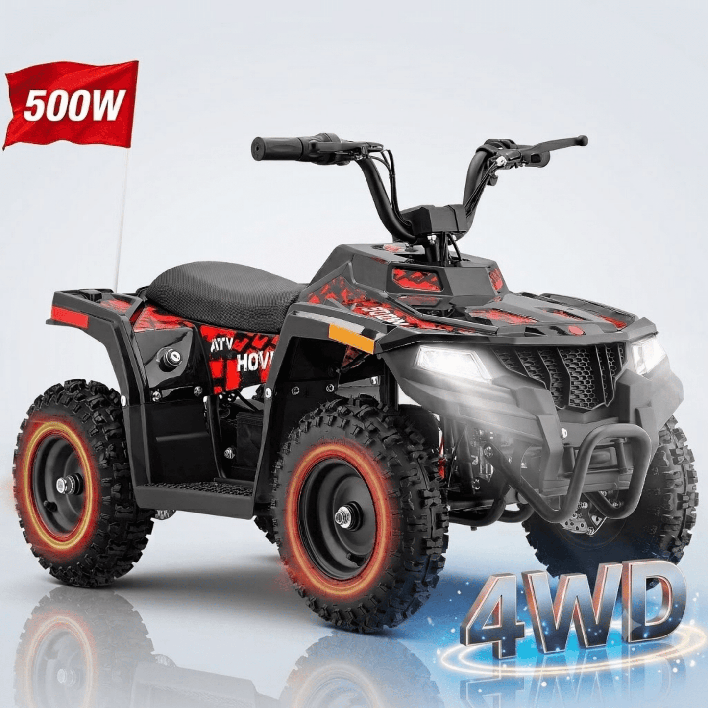 IVFJFV 36V 500W Electric Four Wheeler Off-Road Ride On,Dual Speed 10/15MPH,Dual Shock Absorbers,Disc Brake,LED Headlight,Max Load 143LBS, Safety Flag & Emergency Stop Switch,RED