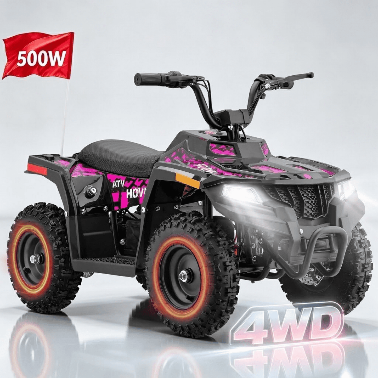 IVFJFV 36V 500W Electric Four Wheeler Off-Road Ride On,Dual Speed 10/15MPH,Dual Shock Absorbers,Disc Brake,LED Headlight,Max Load 143LBS, Safety Flag & Emergency Stop Switch,PINK
