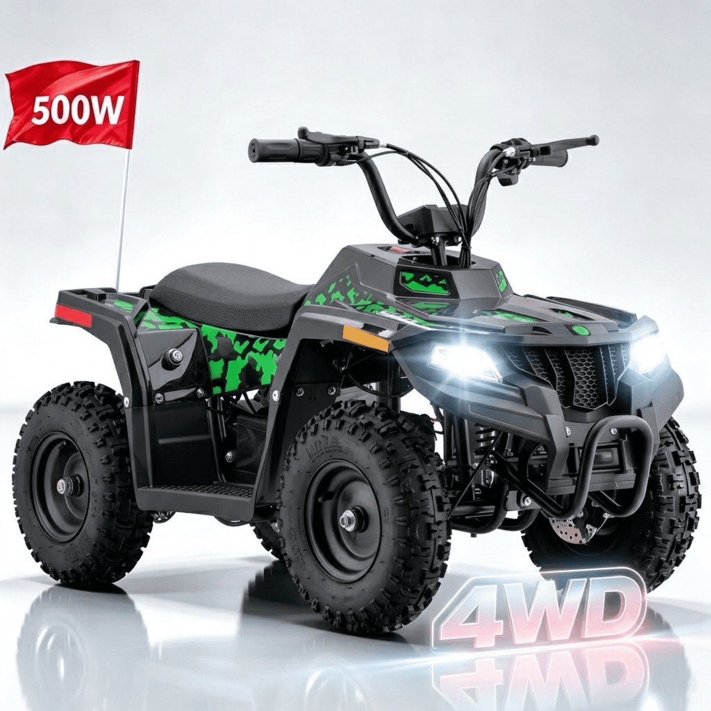 IVFJFV 36V 500W Electric Four Wheeler Off-Road Ride On,Dual Speed 10/15MPH,Dual Shock Absorbers,Disc Brake,LED Headlight,Max Load 143LBS, Safety Flag & Emergency Stop Switch,GREEN
