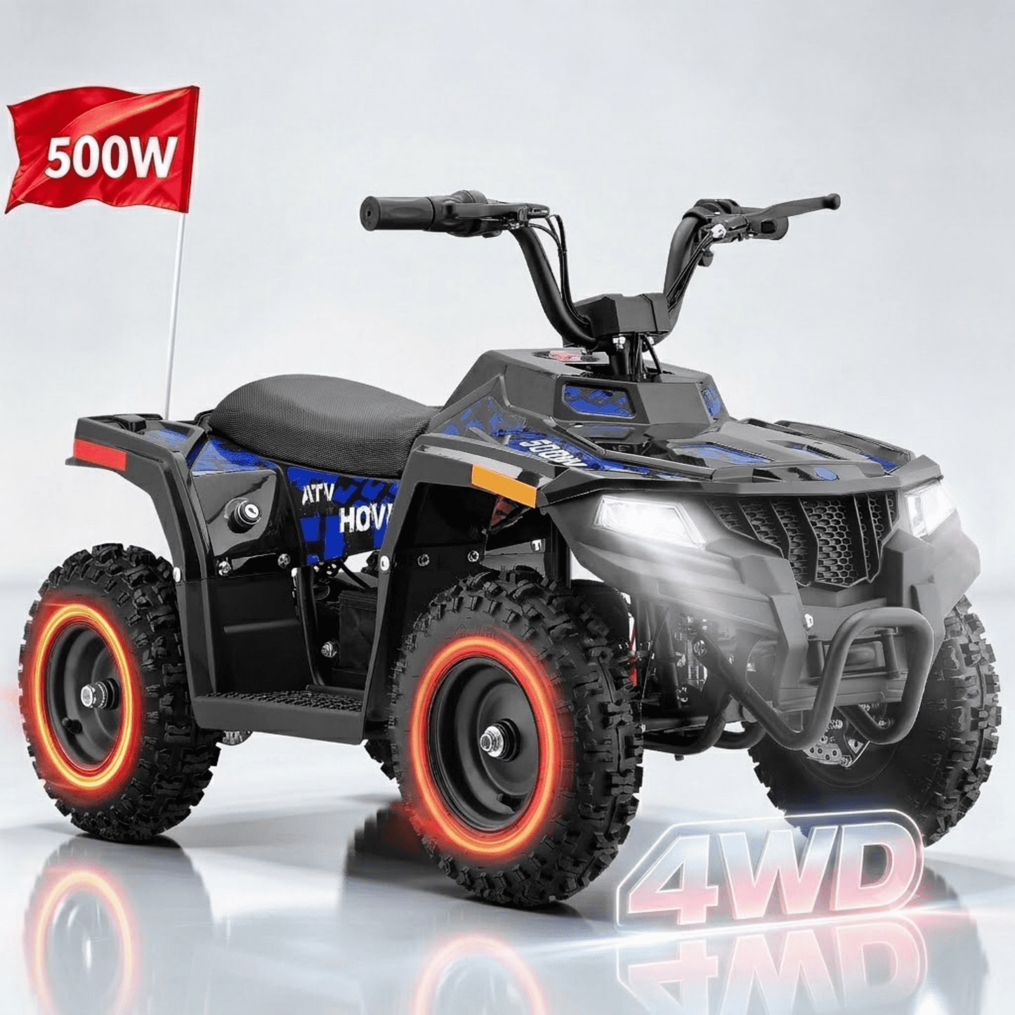 IVFJFV 36V 500W Electric Four Wheeler Off-Road Ride On,Dual Speed 10/15MPH,Dual Shock Absorbers,Disc Brake,LED Headlight,Max Load 143LBS, Safety Flag & Emergency Stop Switch,BLUE