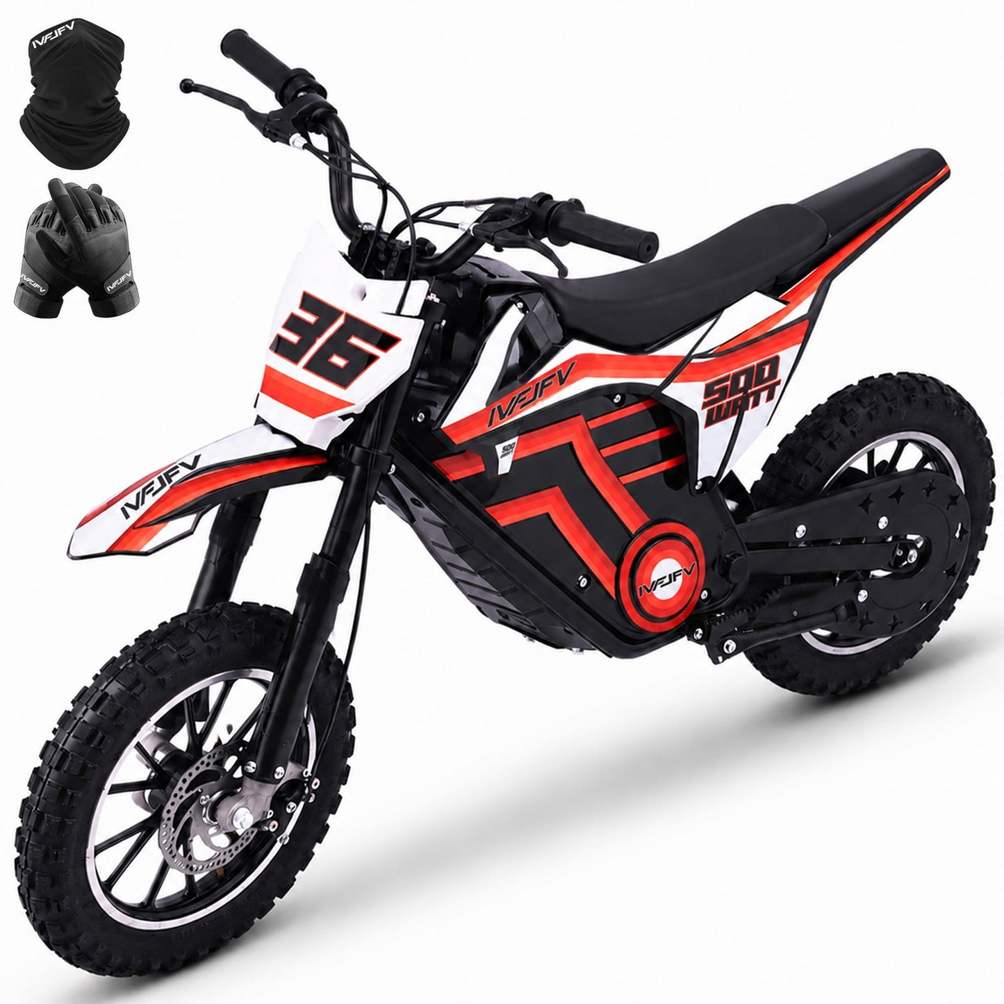 IVFJFV 500W Electric Dirt Bike for Kids,Up to 17.4MPH & 23.6 Miles,Two Speed Modes, Front & Rear Suspension,Mechanical Disc Brakes, 165 LBS,Beginner-Friendly Handle, All-Terrain,RED