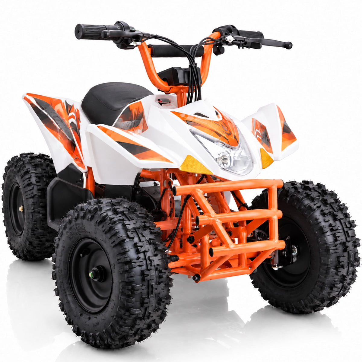 IVFJFV Powered 4 Wheeler,500W Electric 4 Wheeler with Dual Speed Adjustment,36V Four Wheeler Max 15 MPH, Front & Rear Shock Absorbers, All-Terrain Tires and Safety Disc Brake,ORANGE