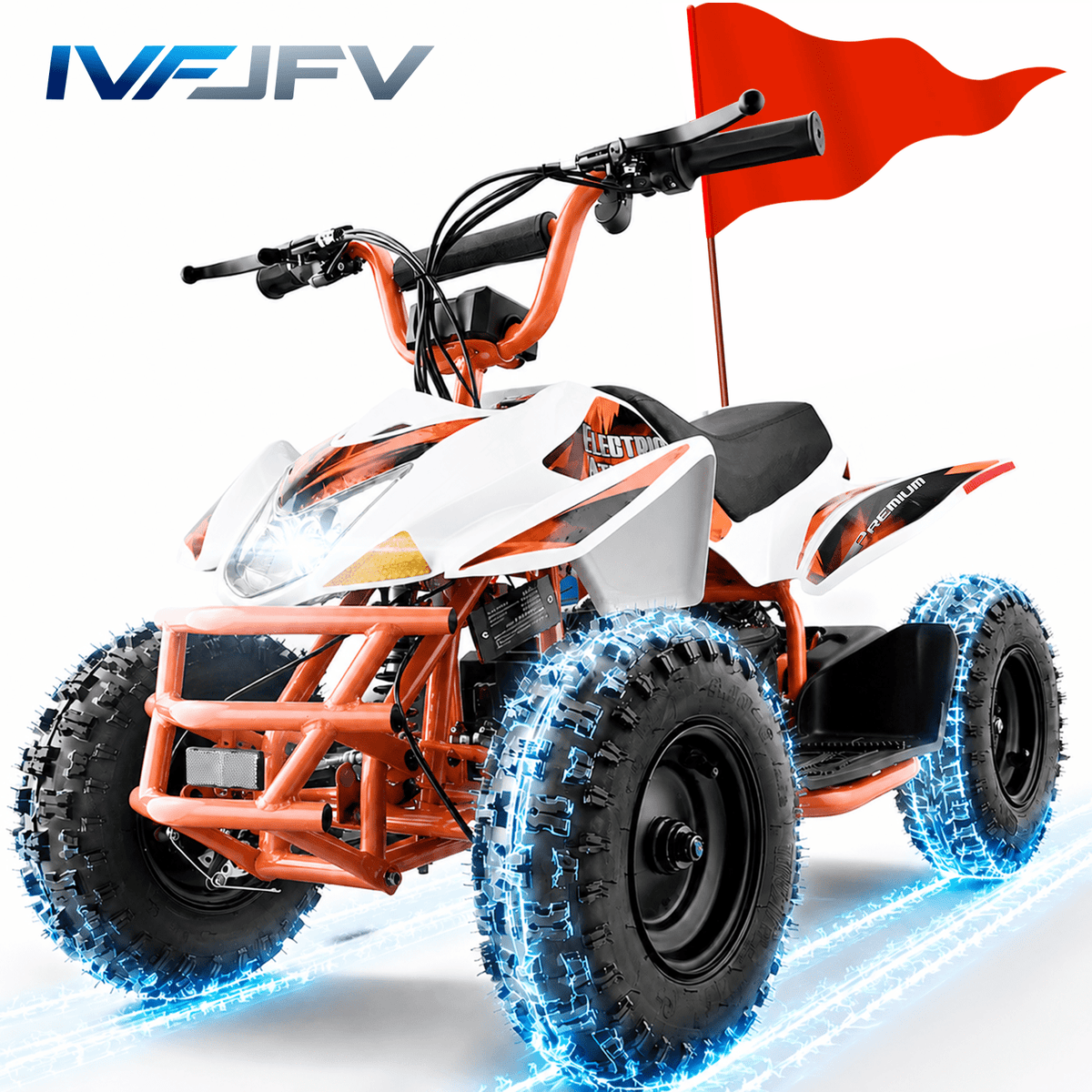 IVFJFV Off Road Electric Four Wheeler, Battery Powered Four Wheele with 12AH Battery & Dual Speed 10-15MPH, 36V Four Wheeler Equipped with 500W Motor, Front & Rear Shock Absorbers, Disc Brake,ORANGE