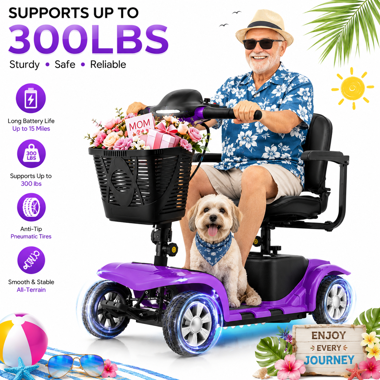 LiltJan Foldable Mobility Scooter for Adults Elderly– Mobility Scooter for Seniors 4-Wheel Portable Motorized Scooter with 300 lbs Capacity with 15 Miles Range