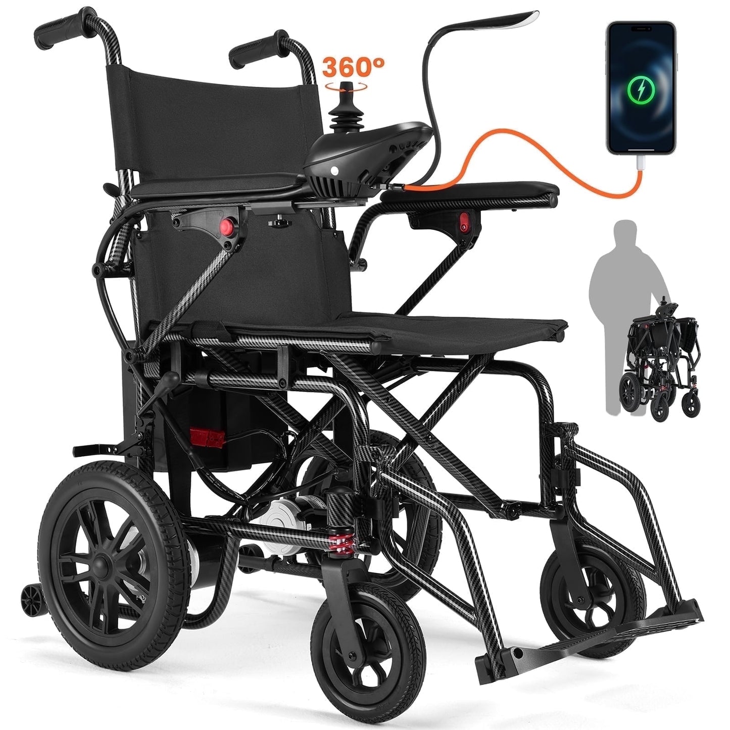 MOSTA Lightweight Electric Wheelchair for Adults,Power Electric Wheelchair with Ergonomic Comfort Seat, Mobility Scooter with LED Light for Indoor Outdoor(Black)