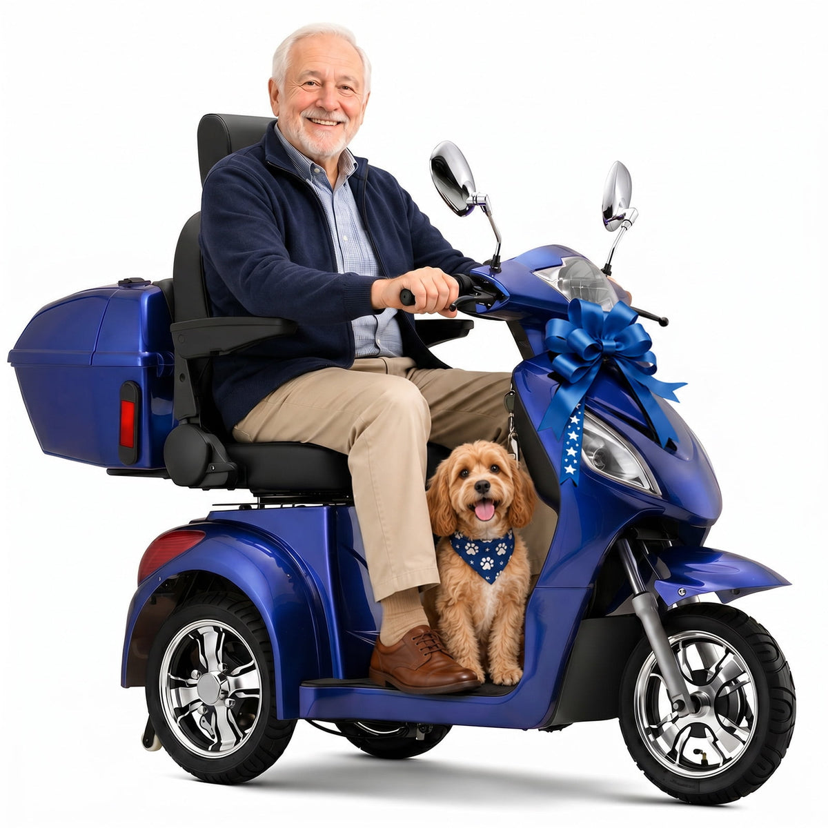 Ostrina 3-Wheel Mobility Scooter for Seniors–500 lb Capacity,800W Motor,31-Mile Long Range,15 MPH Top Speed,Premium Comfort Seat,Rear Trunk,No Assembly(Blue)