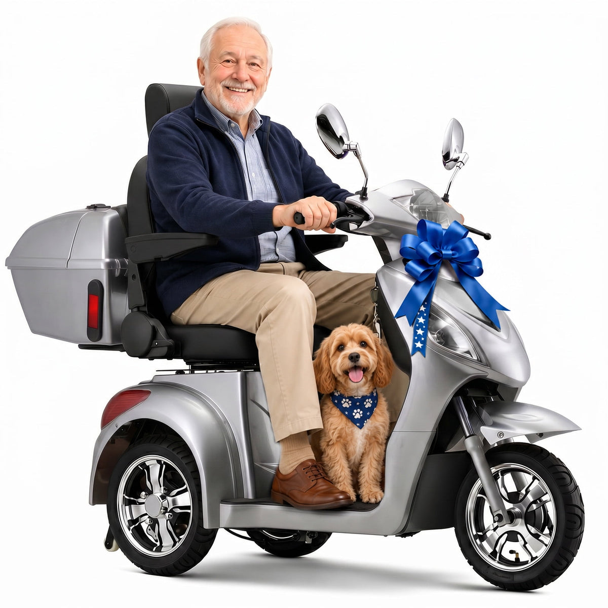 Ostrina 3-Wheel Mobility Scooter for Seniors–500 lb Capacity,800W Motor,31-Mile Long Range,15 MPH Top Speed,Premium Comfort Seat,Rear Trunk,No Assembly(Silver)
