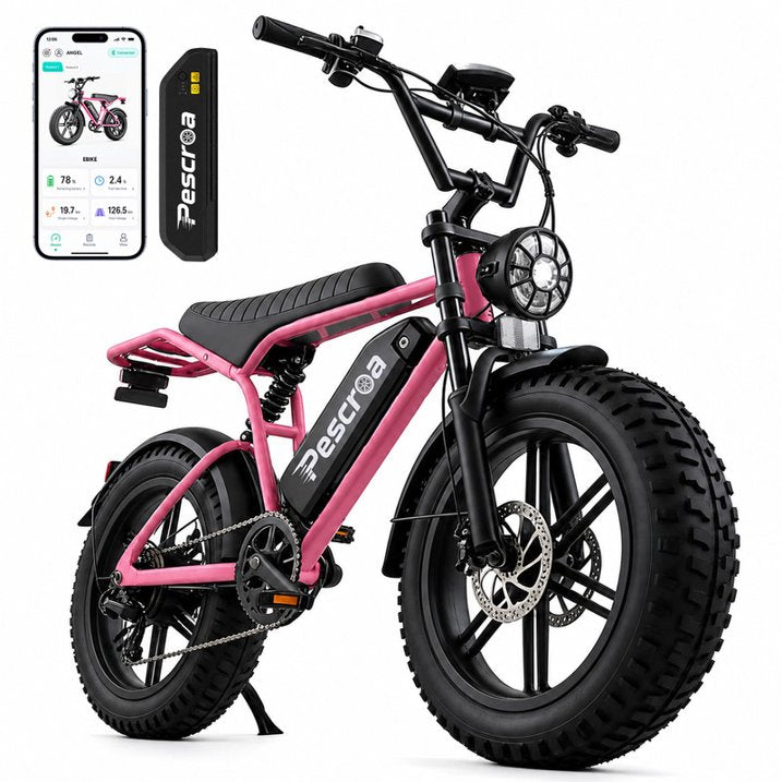 Pescroa E-Bikes for Adults, 750W Motor Electric Bike for Adults, 20" Fat Tire Electric Bike with 70-90 Miles, 7-Speed Electric Mountain Bike with APP Control
