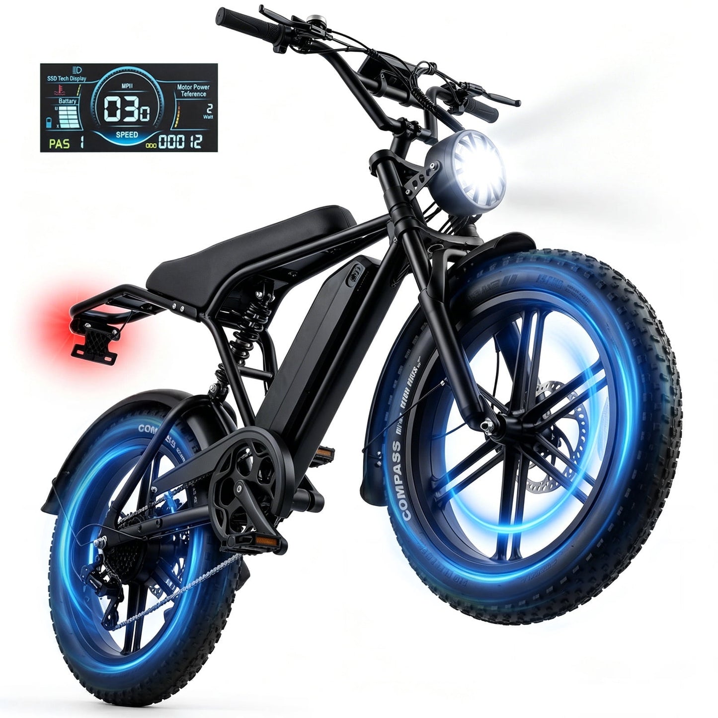 Pescroa E-Bikes for Adults, 1500W Peak Motor Electric Bike for Adults, 20" Fat Tire Electric Bike with 70-100 Miles, 7-Speed Electric Mountain Bike