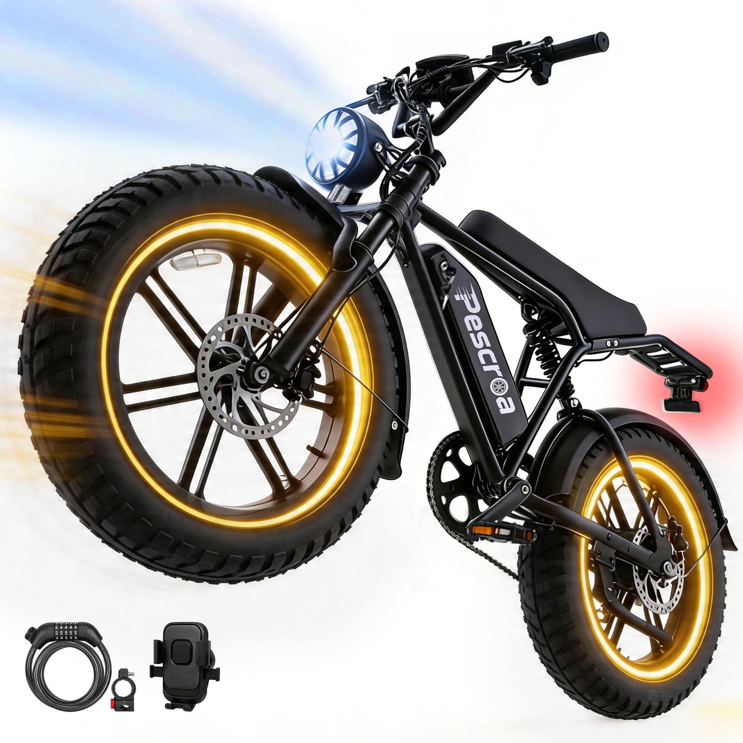 Pescroa Ebikes for Adults, 1500W Peak Motor E Bike for Adult, Adult Electric Bike with 28MPH Max Speed, Adult Electric Bicycles with 20"x4" Fat Tire