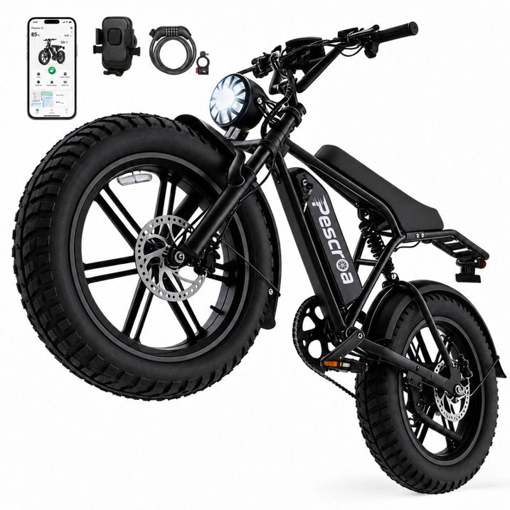 Pescroa Electric Bike for Adults, 750W Motor, 20"x4" Fat Tire, 28MPH Pedal-Assist Mode, E Mountain Bike, 48V/15AH , Tested to UL2849 Standard by SGS