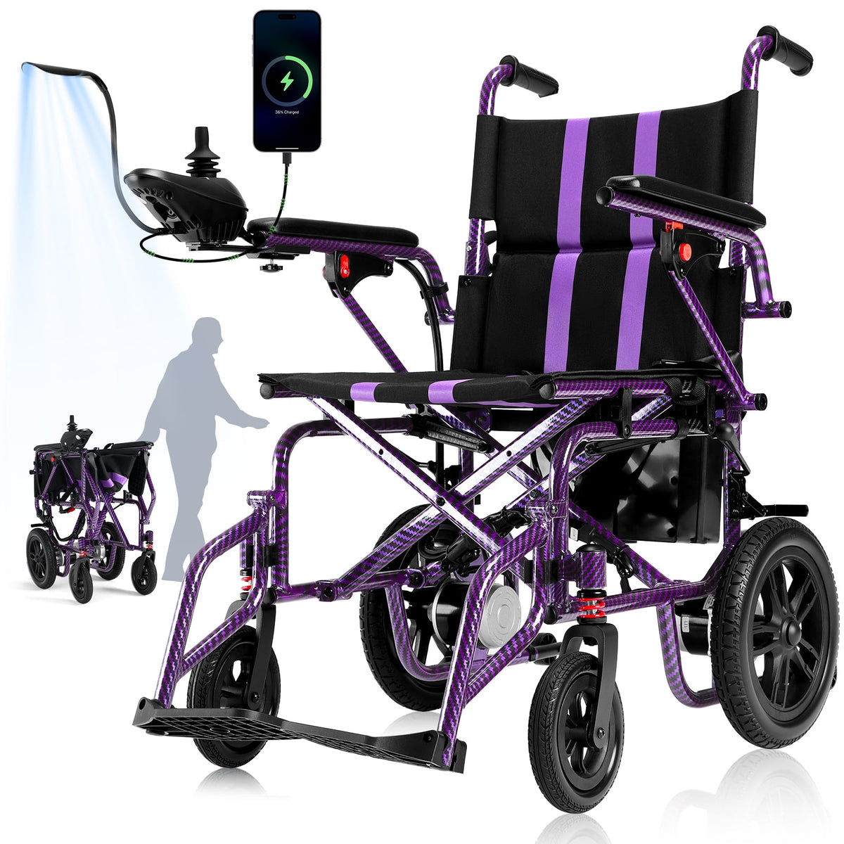 Ostrina Portable Electric Wheelchair,Lightweight Foldable,20+ Miles