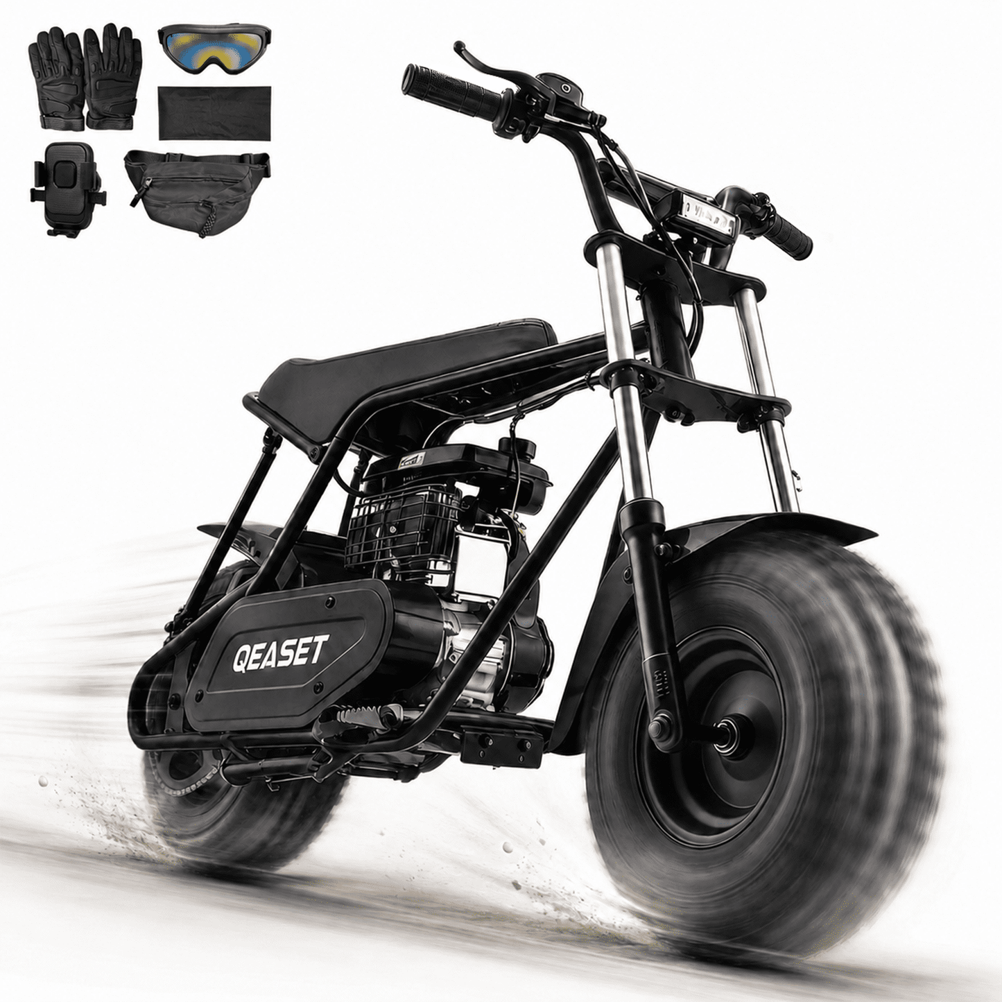 QEASET 105CC 4-Stroke Mini Bike with Shock Absorption, Off-Road Motorcycle, Black