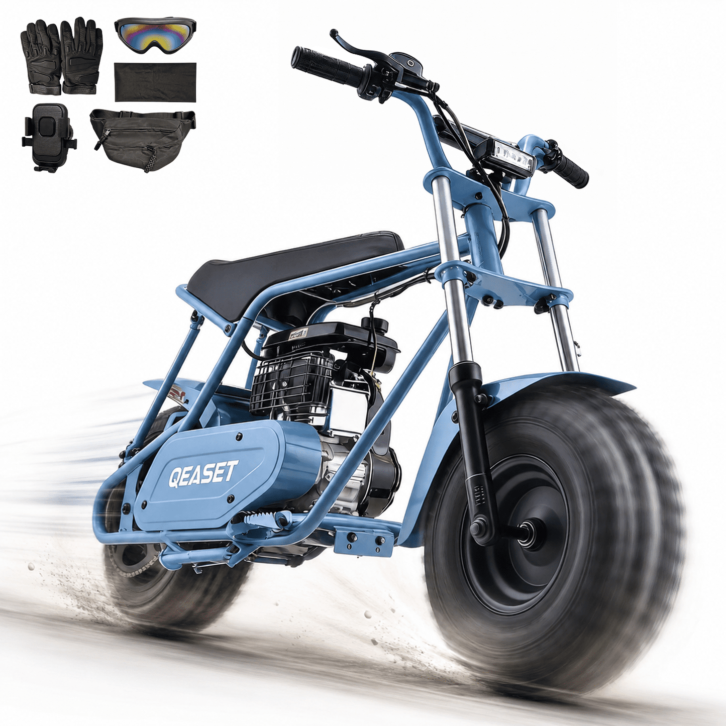 QEASET 105CC 4-Stroke Mini Bike with Shock Absorption, Off-Road Motorcycle, Blue