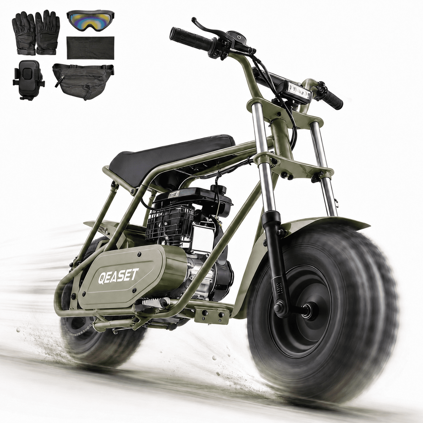 QEASET 105CC 4-Stroke Mini Bike with Shock Absorption, Off-Road Motorcycle, Green