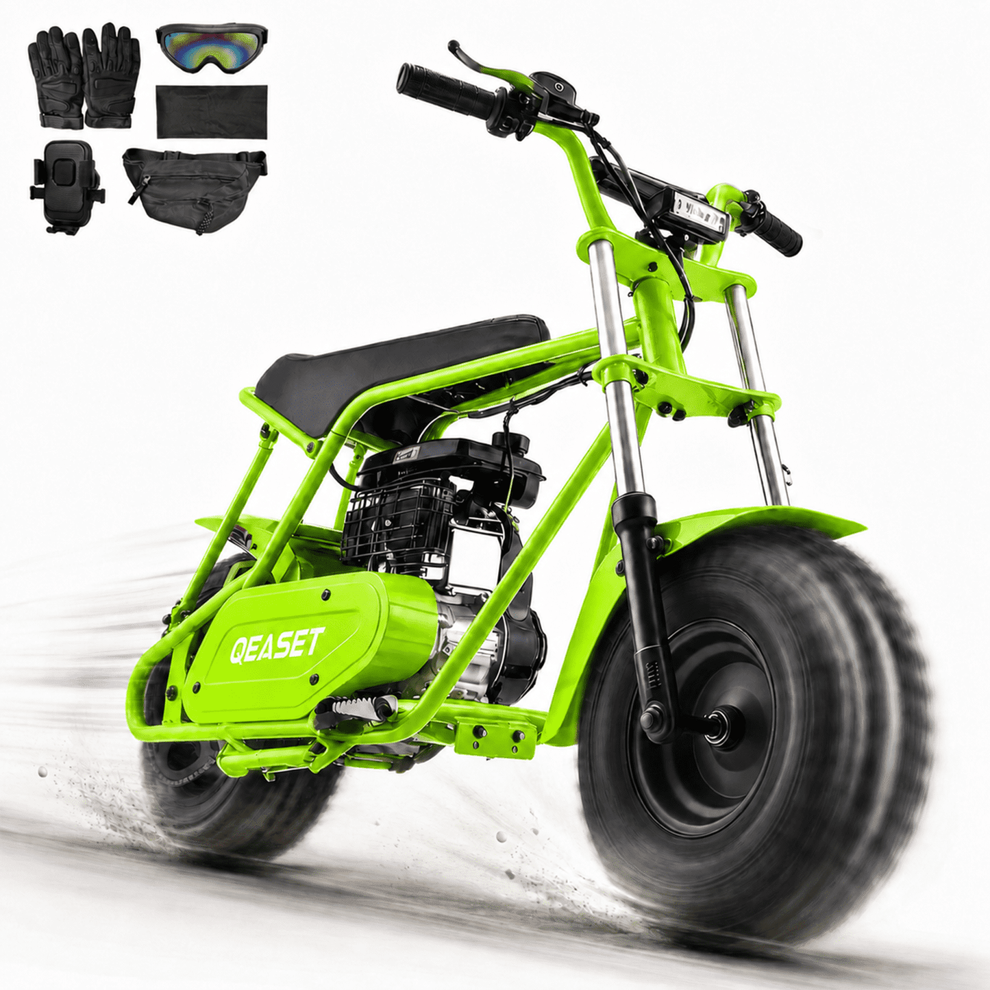 QEASET 105CC 4-Stroke Mini Bike with Shock Absorption, Off-Road Motorcycle, SD