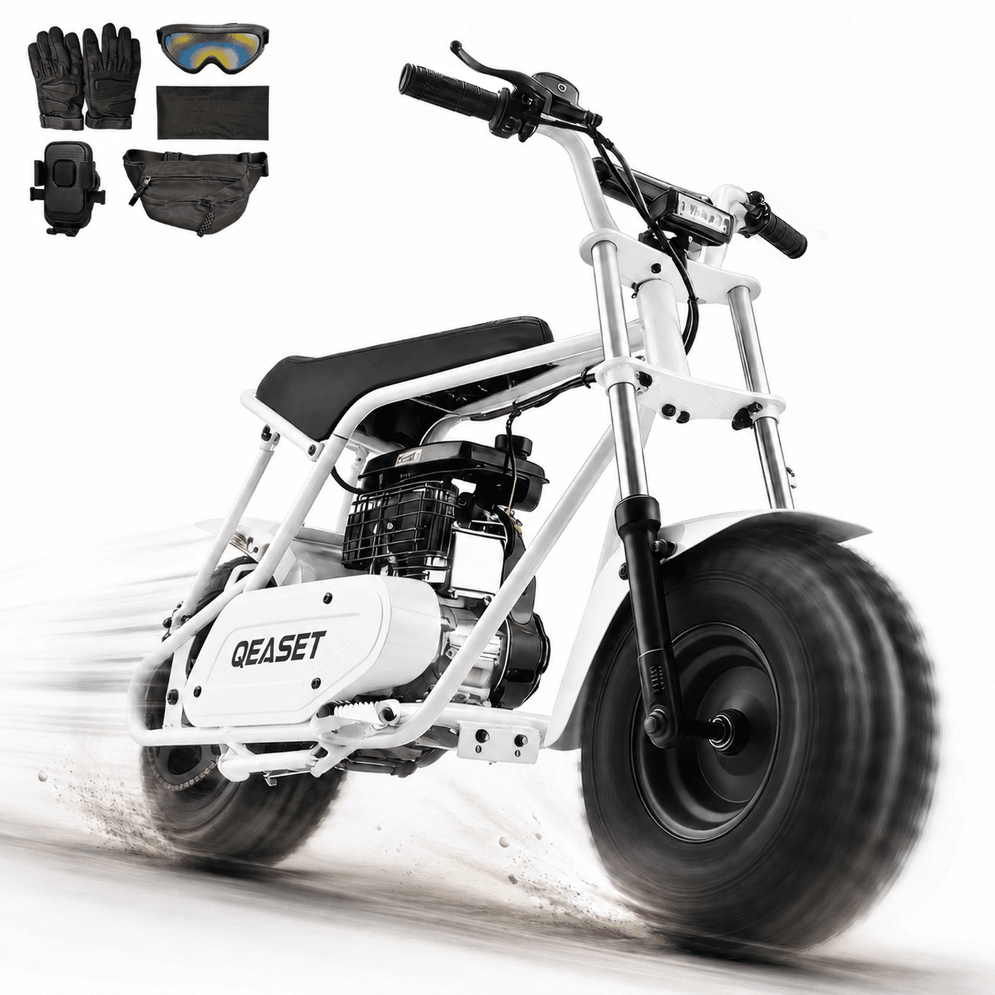 QEASET 105CC 4-Stroke Mini Bike with Shock Absorption, Off-Road Motorcycle, White