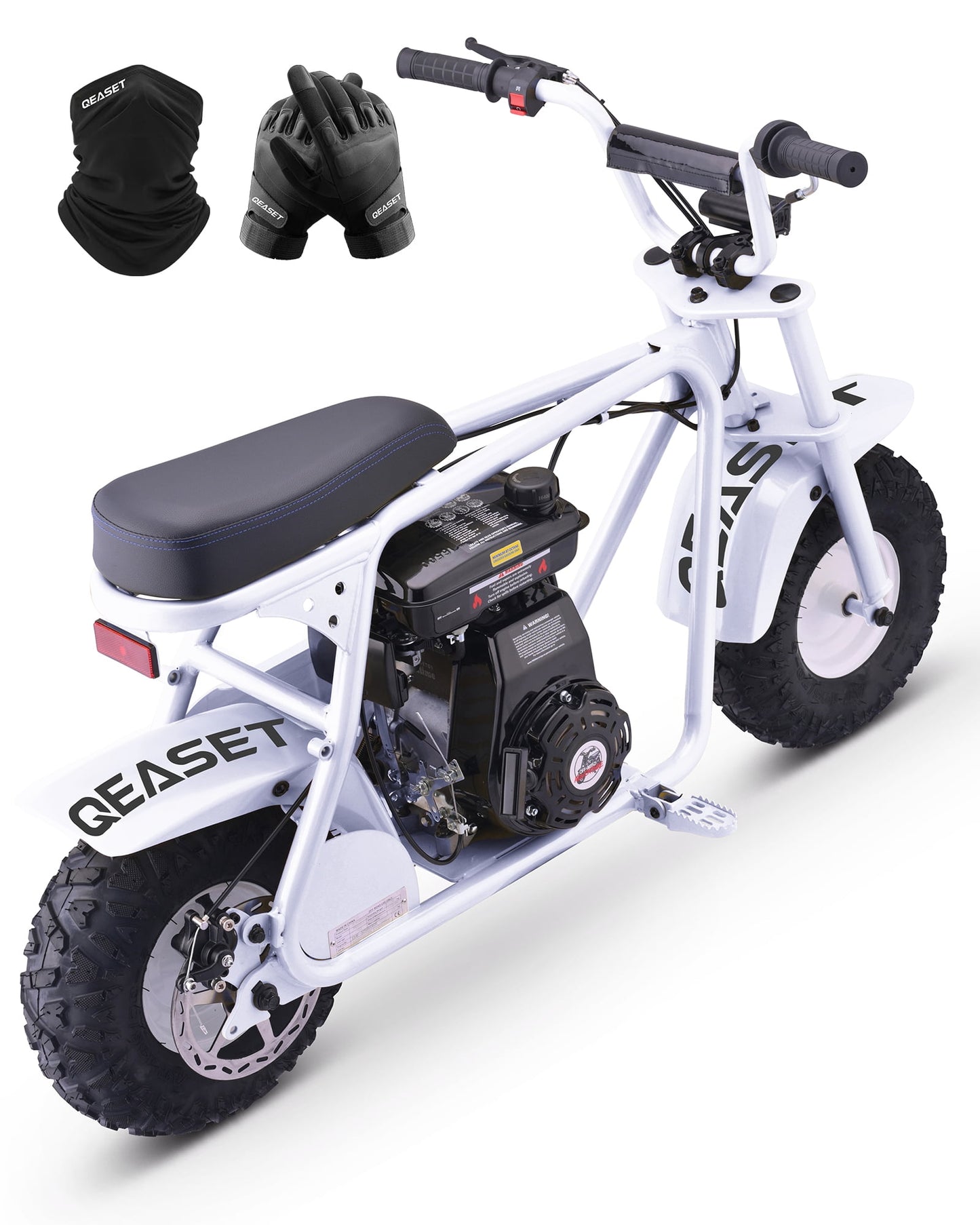 QEASET 105cc Gas Mini Dirt Bike, 4-Stroke 3HP Engine, Off-Road Ride-On Mini Bike, Ages 16+, Top Speed 25 mph, 200 lb Capacity, White