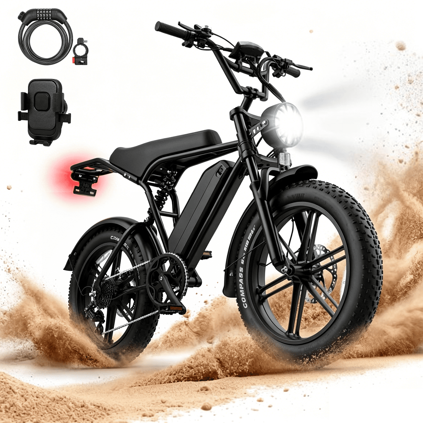 QEASET Adults Commuter E-Bike, 20" Fat Tire, 500W 48V, 28mph, Hydraulic Disc Brakes, 7-Speed, Rear Rack