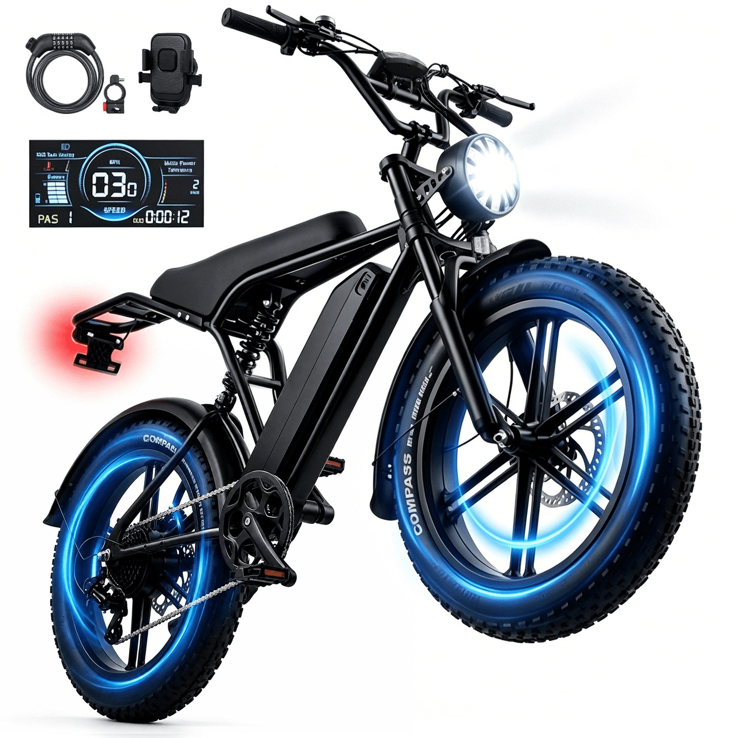QEASET Electric Bike for Adults, 48V 15Ah Removable Battery, 20" Ebike, Electric Mini Bike,UL 2849