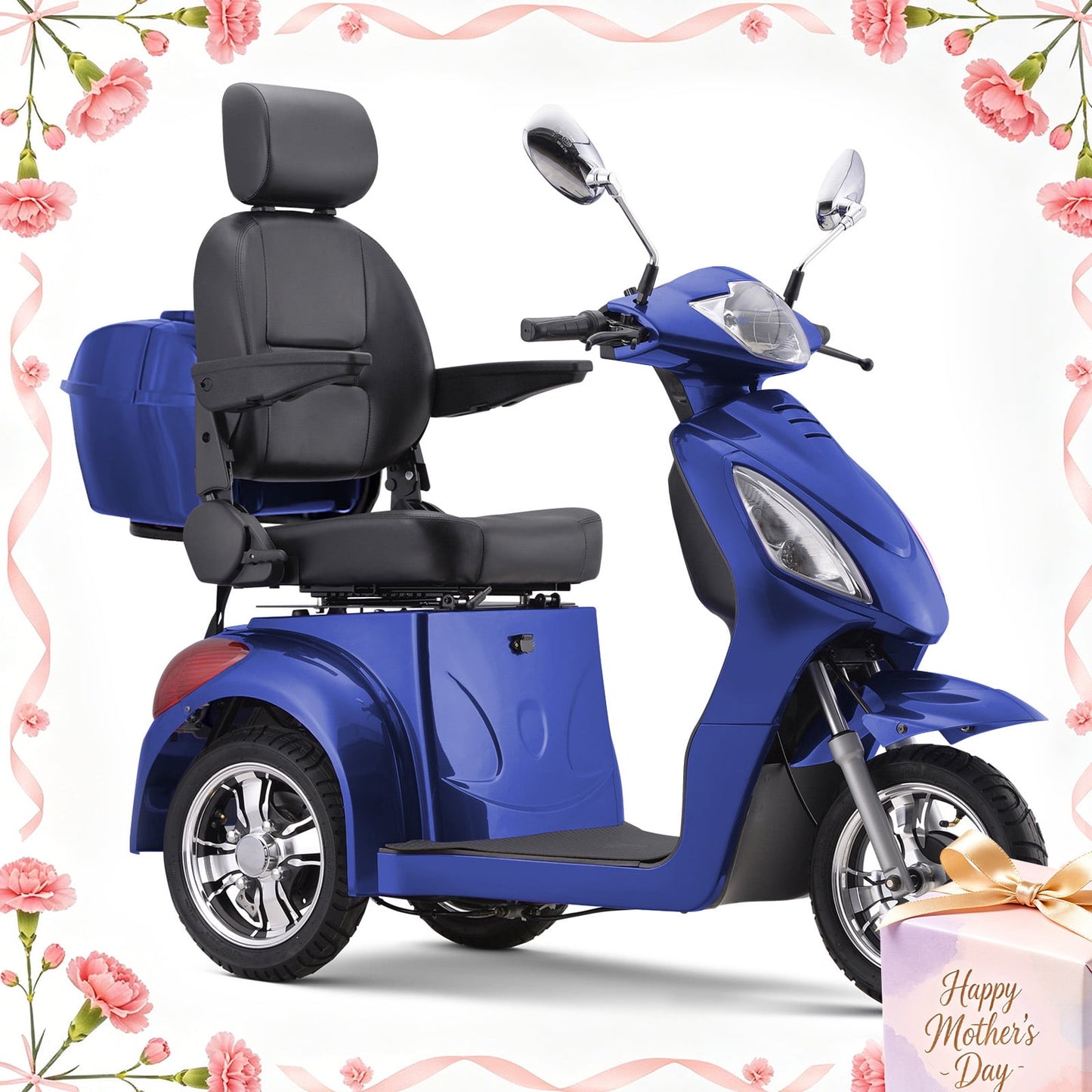 QEASET 3 Wheels Mobility Scooter For Seniors, Adults, Handicapped, Mother's Day Gift