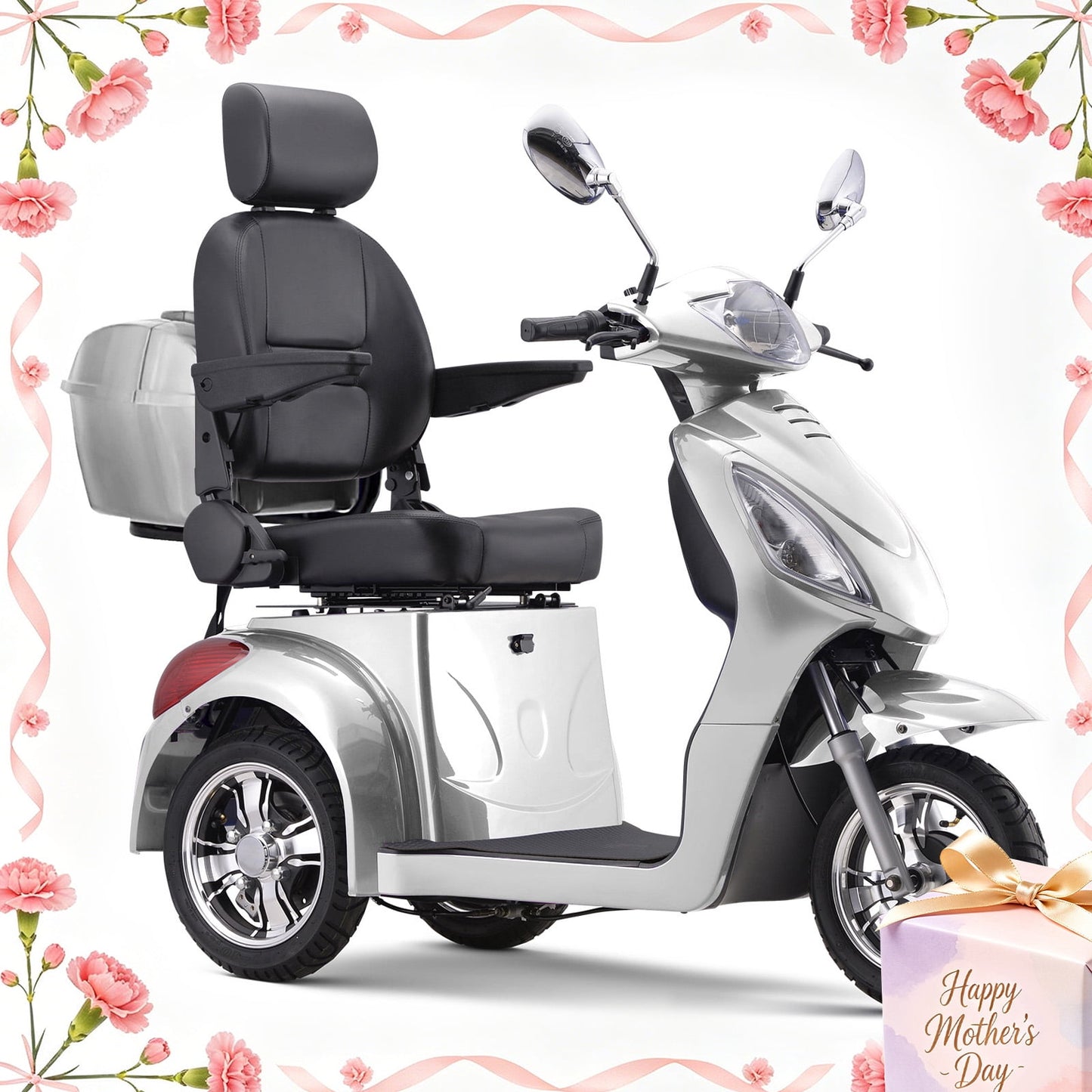 QEASET 3 Wheels Mobility Scooter For Seniors, Adults, Handicapped, Mother's Day Gift