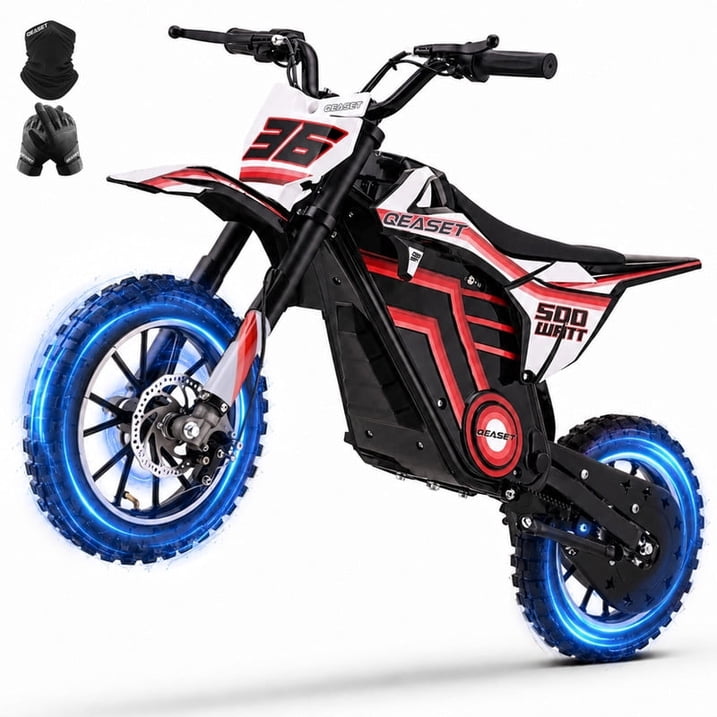 QEASET 36V Electric Dirt Bike, 500W Motorized Mini Dirt Bike with Dual Suspension, Disc Brakes, 17 MPH Max Speed, Electric Off-Road Motorcycle for Boys Girls Ages 8-14,Red