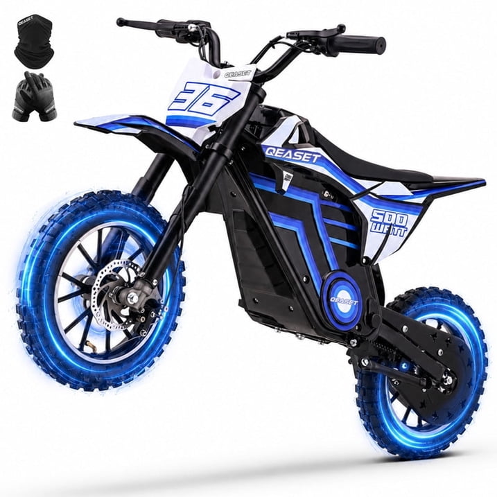QEASET 36V Electric Dirt Bike, 500W Motorized Mini Dirt Bike with Dual Suspension, Disc Brakes, 17 MPH Max Speed, Electric Off-Road Motorcycle for Boys Girls Ages 8-14,Blue