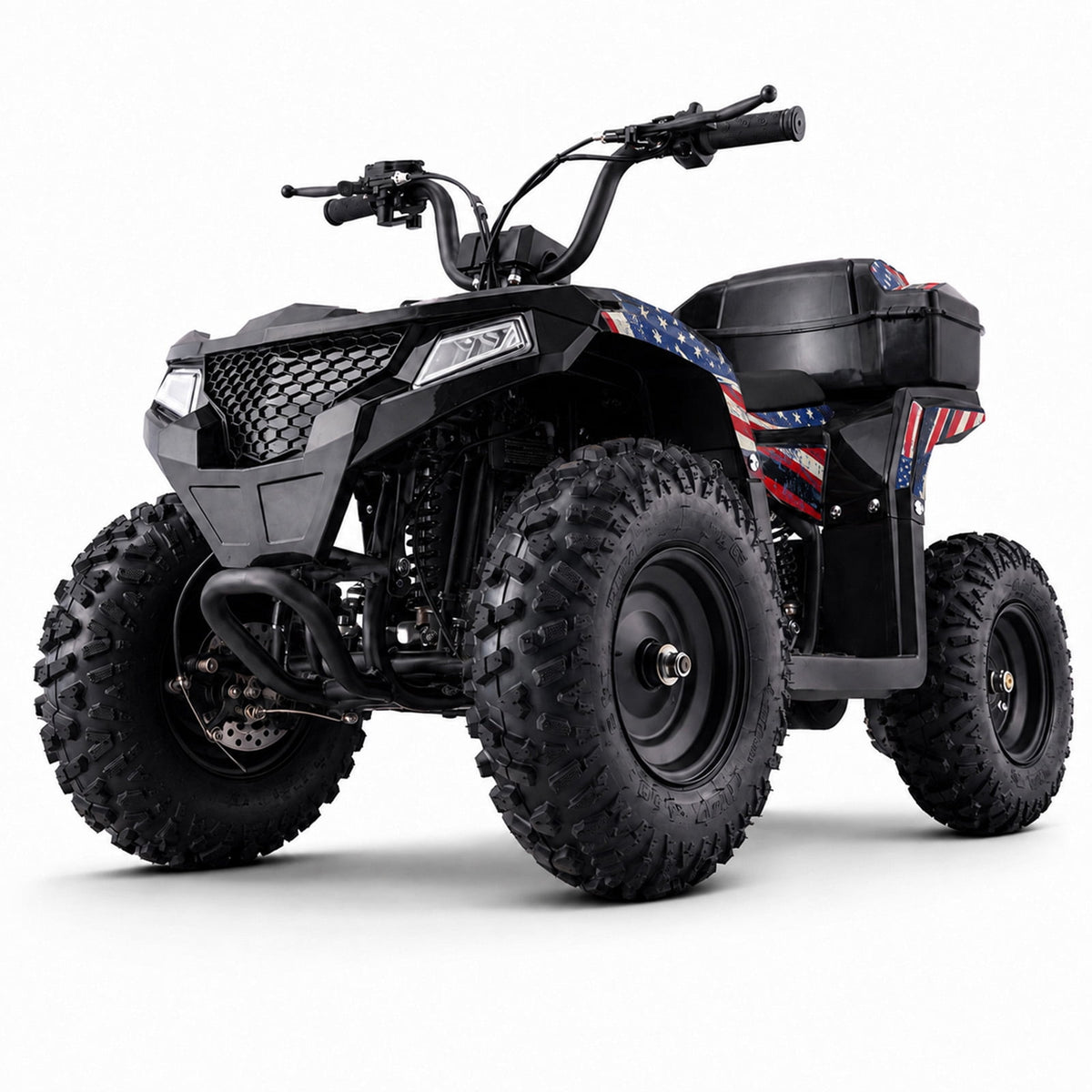 39cc Teen Gas ATV, Gas Powered 4 Wheeler for Teens 13+, 4-Stroke Beginner ATV, Up to 15 MPH, Adjustable Speed, Safety Switches, Front & Rear Brakes Flag