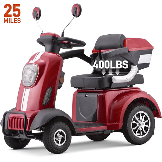 Arshin 4 Wheel Mobility Scooters for Seniors,500W Upgrade Electric Medical Scooter,Heavy Duty 400lbs Capacity for Travel,Adults,Elderly,No Assembly Required(Red)