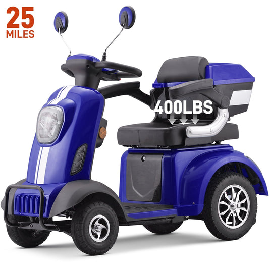 Arshin 4 Wheel Mobility Scooters for Seniors,500W Upgrade Electric Medical Scooter,Heavy Duty 400lbs Capacity for Travel,Adults,Elderly,No Assembly Required(Blue)