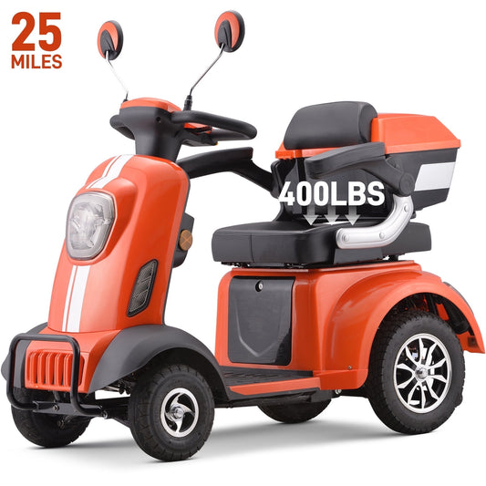 Arshin 4 Wheel Mobility Scooters for Seniors,500W Upgrade Electric Medical Scooter,Heavy Duty 400lbs Capacity for Travel,Adults,Elderly,No Assembly Required(Orange)