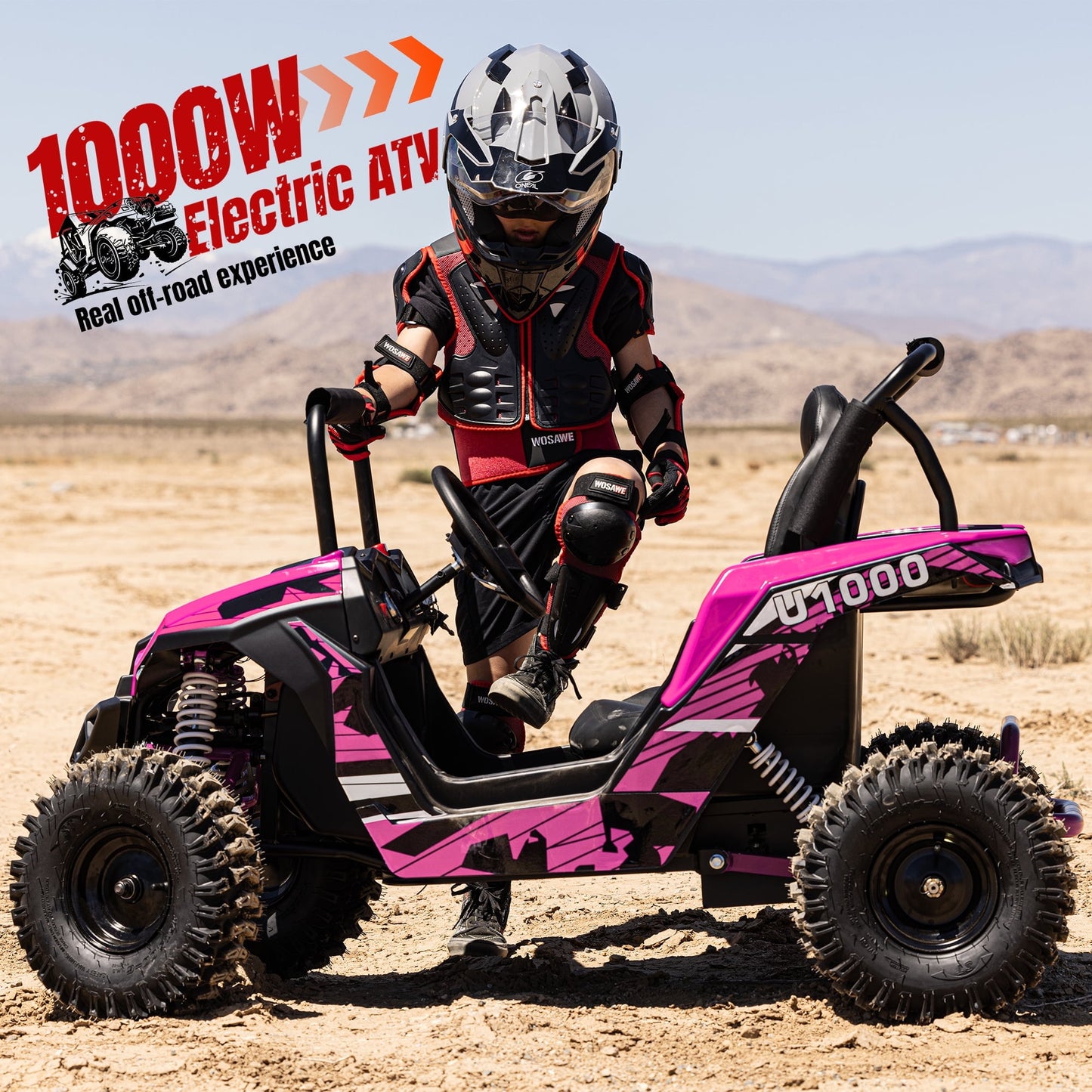 QEASET 48V UTV Electric Off-Road Vehicle for Adults, 3-Speed with Safety Lock, Shock Absorbers, Disc Brakes, Steel Frame & Adjustable Seat – All-Terrain Side-by-Side(Pink)