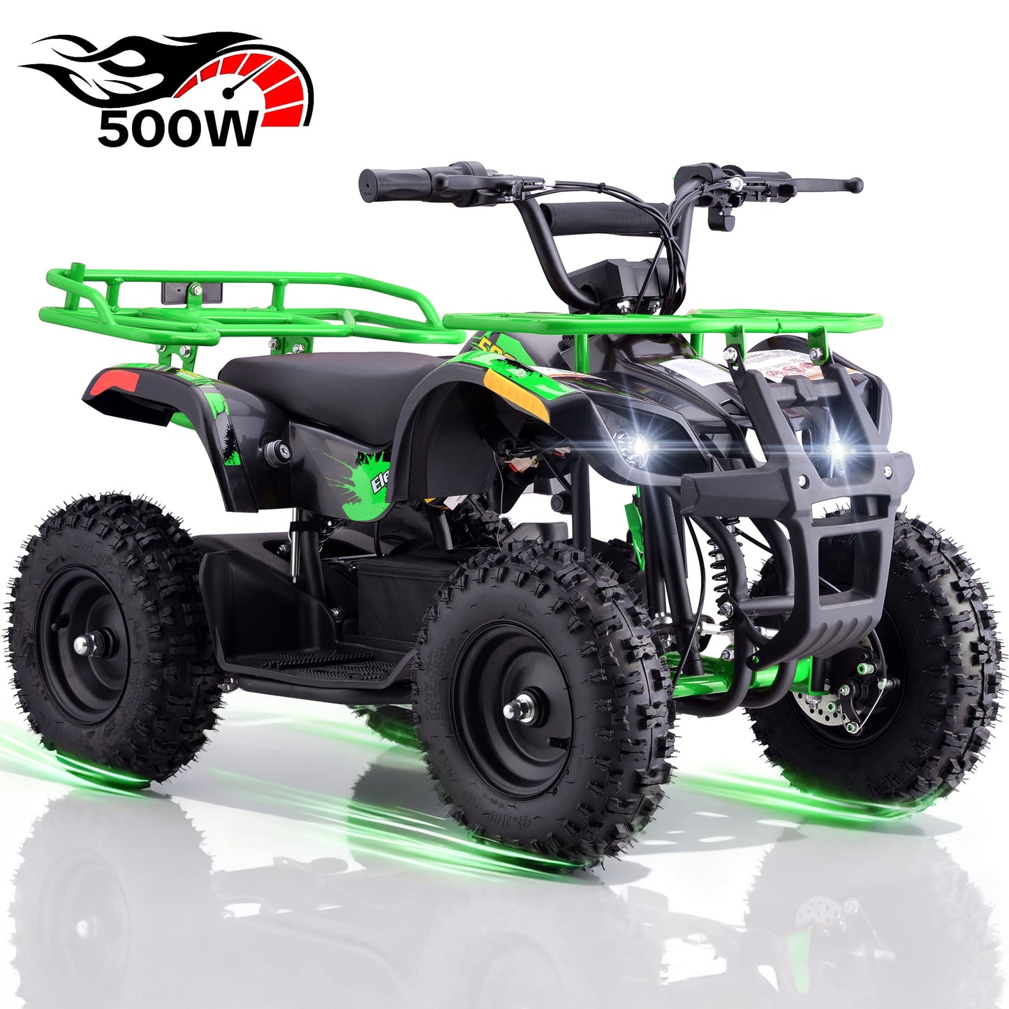 QEASET 500W 36V Battery Ride-On Off-Road 4-Wheeler – 15-Mile Range, Green
