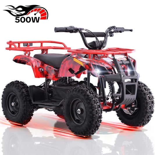 QEASET 500W 36V Battery Ride-On Off-Road 4-Wheeler – 15-Mile Range, Flame