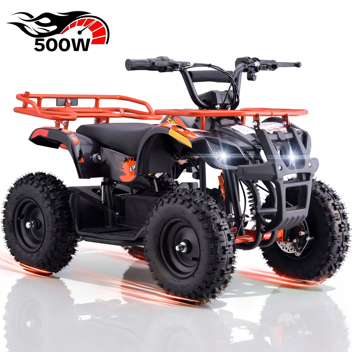 QEASET 500W 36V Battery Ride-On Off-Road 4-Wheeler – 15-Mile Range, Orange