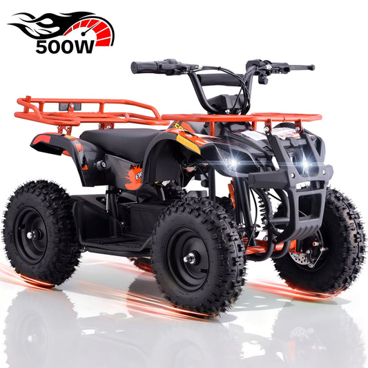 QEASET 500W 36V Battery Ride-On Off-Road 4-Wheeler – 15-Mile Range, Orange