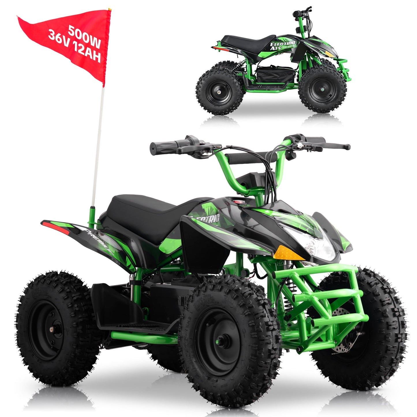 QEASET 500W Sport Ride – 15 mph Speed, 36V Battery, 45–60 Min Run Time, Green