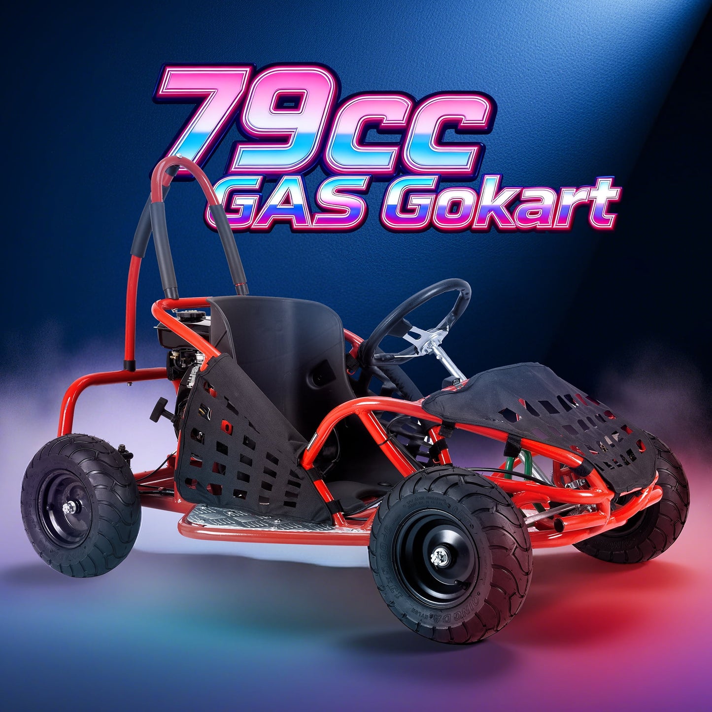 QEASET 79cc Gas Go Kart,2.5HP 4-Stroke,20Mph Go Kart Outdoor Race Toy, Holiday Gift(Red)
