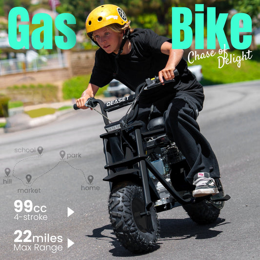QEASET 99cc Mini Bike Gas Powered, 4-Stroke with LED Headlight, Black