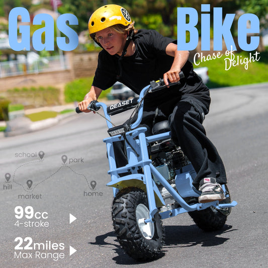 QEASET 99cc Mini Bike Gas Powered, 4-Stroke with LED Headlight, Blue