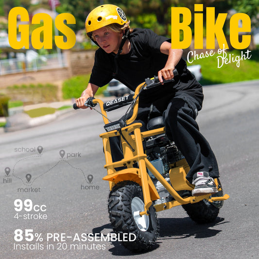 QEASET 99cc Mini Bike Gas Powered, 4-Stroke with LED Headlight, Yellow