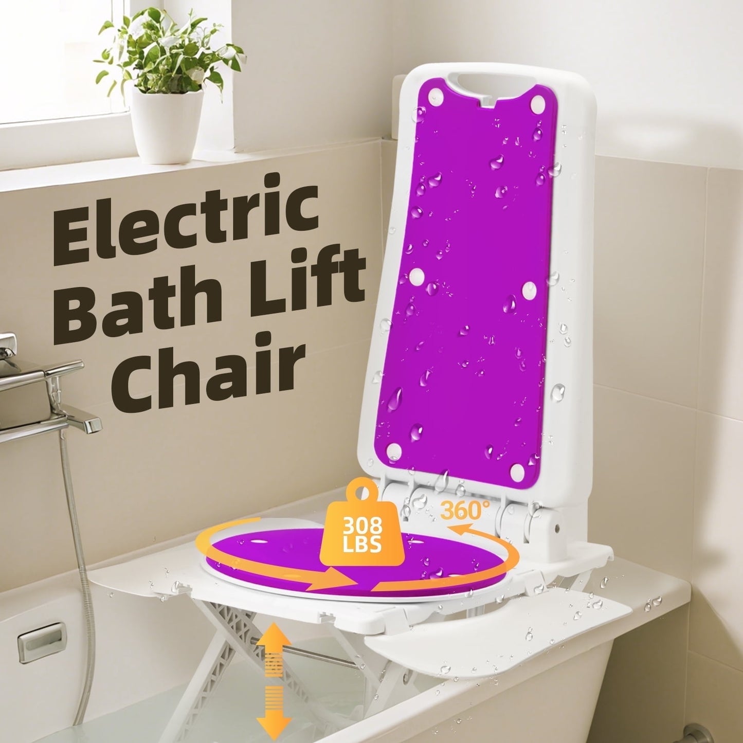 Arshin Electric Chair Lift,Foldable Floor Lift for Elderly,Stand Up Independently from Floor,Raises Up to 20",308 lbs Capacity,IPX8 Waterproof Bath Lift for Tub,No Assembly(Purple)