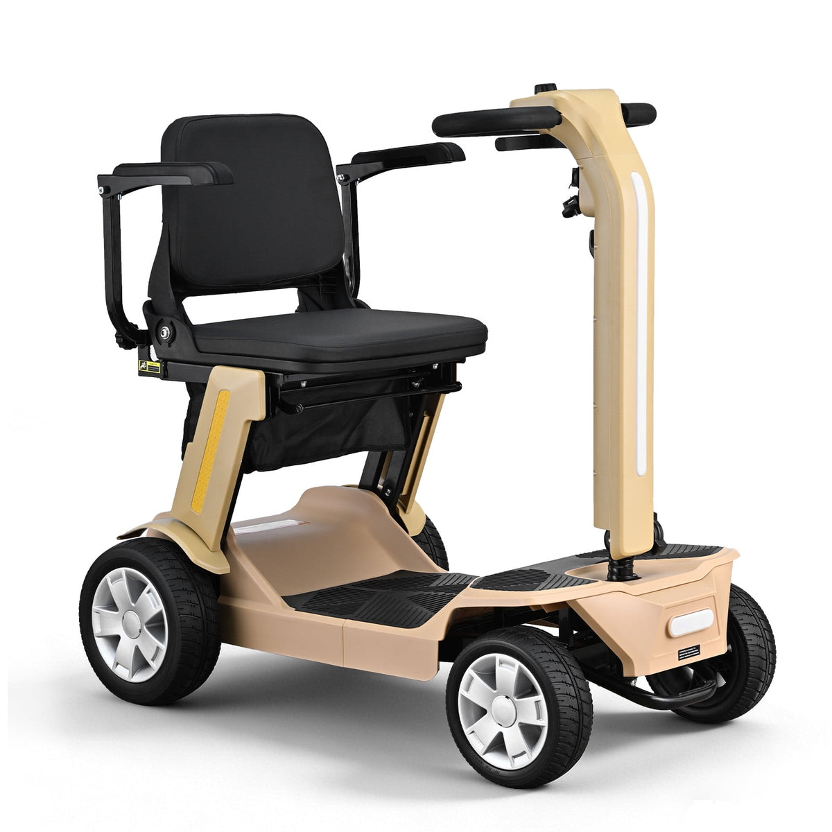 QEASET Electric Folding Mobility Scooter with 12-Mile Range, 300 lbs Capacity, Medical-Grade Frame, LED Lighting & Rear-Wheel Drive System, YELLOW