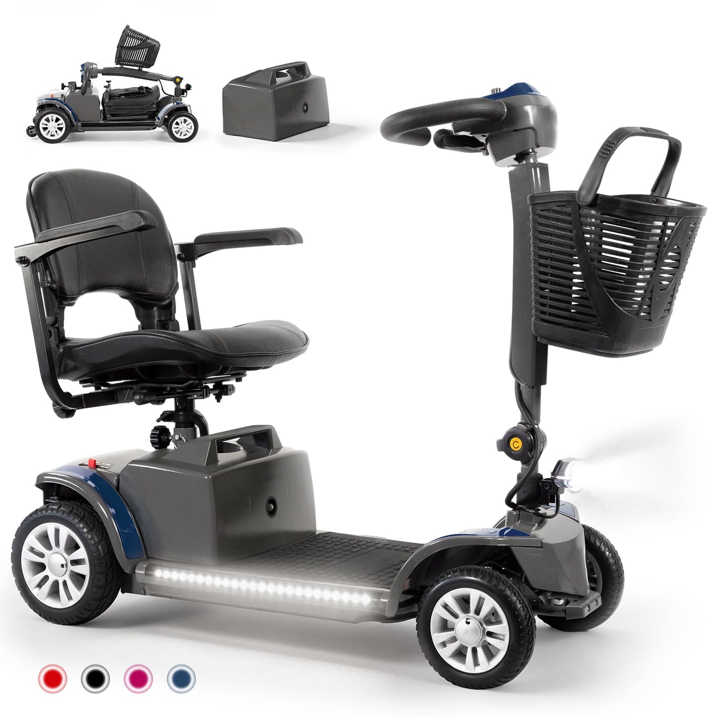 QEASET Electric Mobility Scooter for Adults - 15 Miles Range, 300 lbs Capacity, 3.75 MPH Safe Speed with Rear Wheel Drive & Regenerative Braking System, Blue