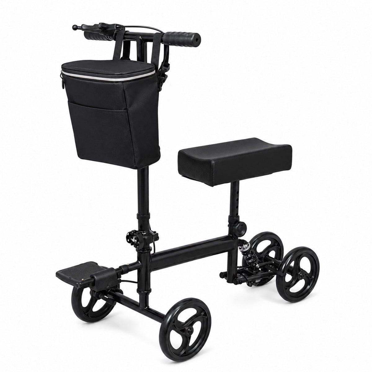 QEASET Foldable Knee Walker, All-Day Comfort Steerable Knee Scooter for Broken Foot, Ankle Surgery Recovery, Adjustable Knee Rover with Hand Brake & Shopping Bag, Supports up to 287 lbs, Black