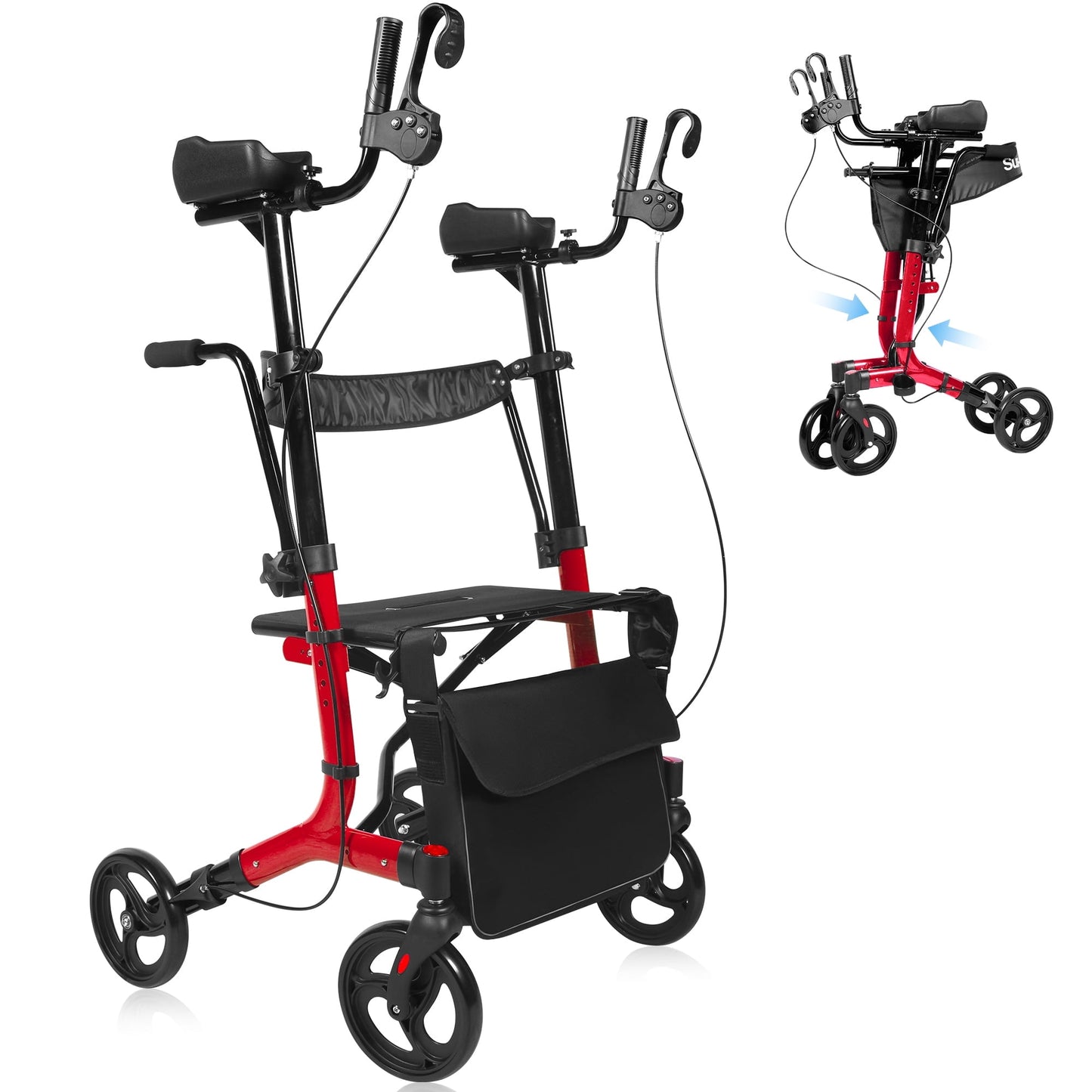 QEASET Folding Mobility Walkers, Convertible wheelchair, Red